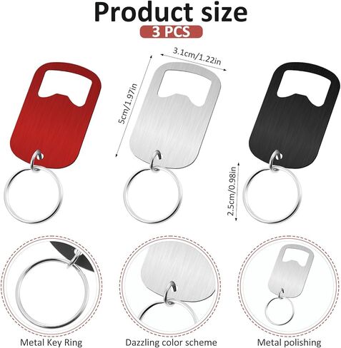 3 Pcs Stainless Steel Bottle Opener Keychain, Flat Bottle Opener Small Beer Bottle Opener Mini Metal Can Opener Keychain for Bartender Kitchen Bar Restaurant (Black) in Saudi Arabia