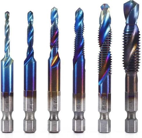 6pc Titanium-Coated HSS Hex Shank Metric Thread Tap Drill Bit Screw Machine Combo in Saudi Arabia