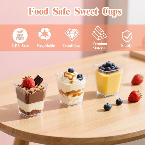 Rouceyxin 50 Pack 5 oz Plastic Dessert Cups with Lids and Spoons, Yogurt Parfait Appetizer Cup with Lids for Party, Clear Mini Dessert Shooter Cups for Pudding Fruit Trifle Ice Cream in Kuwait