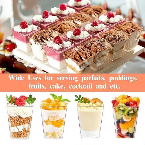 Rouceyxin 50 Pack 5 oz Plastic Dessert Cups with Lids and Spoons, Yogurt Parfait Appetizer Cup with Lids for Party, Clear Mini Dessert Shooter Cups for Pudding Fruit Trifle Ice Cream in Kuwait