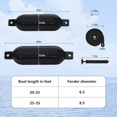 Boat Fender 4 Pack, Boat Bumper for Docking, Inflatable Boat Fenders for Docking 20-35ft Boat with 4 Ropes 1 Pump and 4 Needles, Fit for Pontoon Boat Bass Boat and Jon Boat in Saudi Arabia