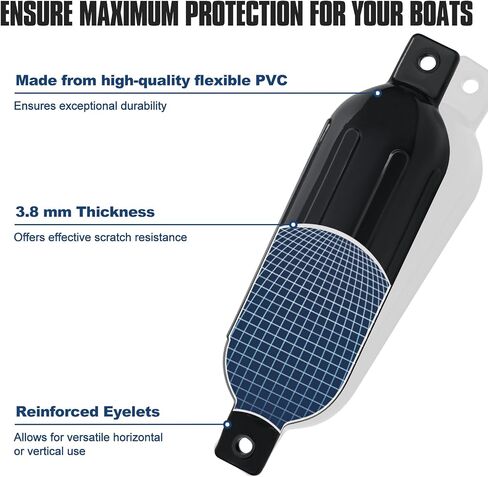 Boat Fender 4 Pack, Boat Bumper for Docking, Inflatable Boat Fenders for Docking 20-35ft Boat with 4 Ropes 1 Pump and 4 Needles, Fit for Pontoon Boat Bass Boat and Jon Boat in Saudi Arabia