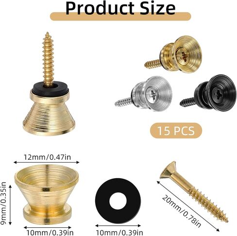 Guitar Strap Button Locks Set, Acoustic Guitar Strap Locks 15pcs Anti-Slip Metal Straps Buttons with Mounting Screws for Electric Bass Ukulele Metal Straps Lock with Mounting Screws in Saudi Arabia