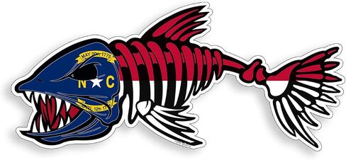 ملصق أسماك عظام كارولينا الشمالية - NC State Flag Fishing Decal Vinyl Die Cut Custom Printed Cup Cup Car Graphic in Saudi Arabia