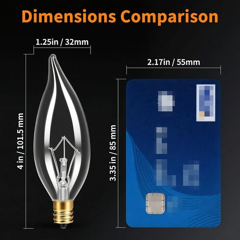 12-Pack E12 Chandelier Light Bulbs 60W Warm White 2700K 120V Candelabra Light Bulb for Ceiling Fan, 650 Lumens CA10 Dimmable Clear Candle Bulbs in Saudi Arabia
