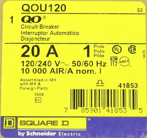 Square D QOU120 Unit Mount Circuit Breaker, Qou, 1 P, 20A in Saudi Arabia