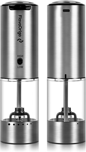 USB-C Rechargeable Electric Salt & Pepper Grinder Set - External Adjustable Coarseness (6 Settings), Large Capacity, Dual-Speed Control, One-Hand, LED, Stainless Steel (2 Pack) in Saudi Arabia