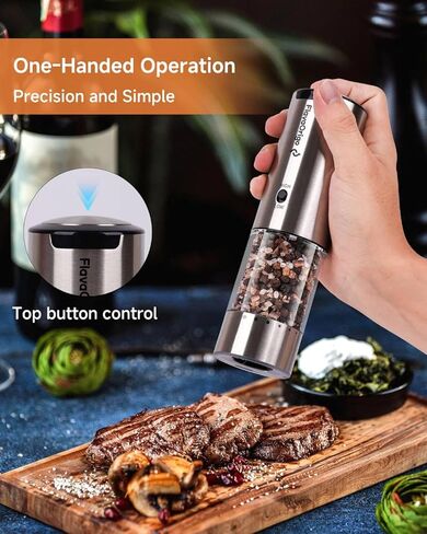 USB-C Rechargeable Electric Salt & Pepper Grinder Set - External Adjustable Coarseness (6 Settings), Large Capacity, Dual-Speed Control, One-Hand, LED, Stainless Steel (2 Pack) in Saudi Arabia