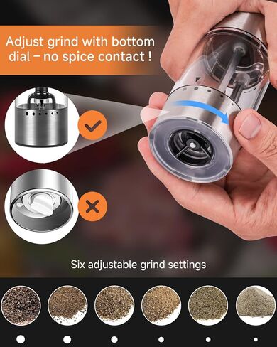 USB-C Rechargeable Electric Salt & Pepper Grinder Set - External Adjustable Coarseness (6 Settings), Large Capacity, Dual-Speed Control, One-Hand, LED, Stainless Steel (2 Pack) in Saudi Arabia
