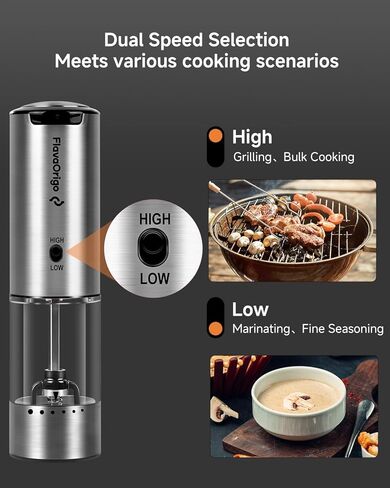 USB-C Rechargeable Electric Salt & Pepper Grinder Set - External Adjustable Coarseness (6 Settings), Large Capacity, Dual-Speed Control, One-Hand, LED, Stainless Steel (2 Pack) in Saudi Arabia