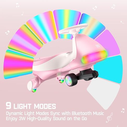 FANTTTIKRIDE 12V N7 Ultra Electric Wiggle مع دواسة ، سيارة للأطفال ، سيارة أرجوحة محرك سحرية ، سرعتين ، 9 أوضاع ملونة ، شاشة رقمية ، تقنية بلوتوث ، للأعمار 3 وما فوق ، 150 رطلاً ، طيور البطريق الأسود in Kuwait
