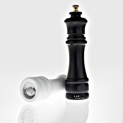 Wooden Salt And Pepper Grinder Set, Manual Refillable Large Salt and Pepper Shaker Mill, Black and White with Adjustable Ceramic Grinding Mechanism for Customized Coarseness, 8 inches Large, Pack of 2 in Saudi Arabia