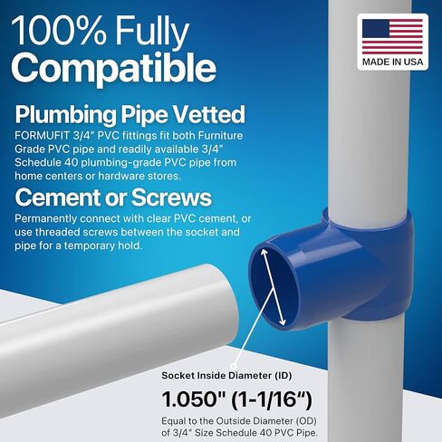 Formufit F034Ste-WH-8 Slip Tee PVC Fitting ، Grade Furniture ، 3/4 "Size ، White (Pack of 8) in Kuwait