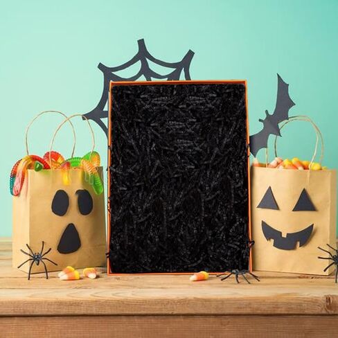 Gloreyan 3 Colors Halloween Crinkle Cut Paper Shred, Black Orange Purple Raffia Paper Sherd Filler Grass for Gift Wrapping Basket Filling Birthdays Weddings Party Supply（10.6 oz） in Kuwait