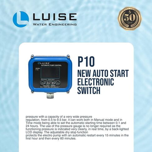 مفتاح الضغط الإلكتروني Luise P10 0.5-9.5 بار مع شاشة LCD ، والإعدادات القابلة للتعديل ، والحماية الجافة ، والأوضاع اليدوية والتوقيت لأنظمة السوائل-L684.0000 in Saudi Arabia