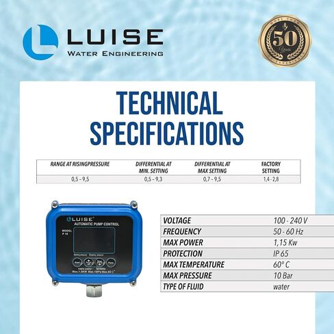 مفتاح الضغط الإلكتروني Luise P10 0.5-9.5 بار مع شاشة LCD ، والإعدادات القابلة للتعديل ، والحماية الجافة ، والأوضاع اليدوية والتوقيت لأنظمة السوائل-L684.0000 in Saudi Arabia