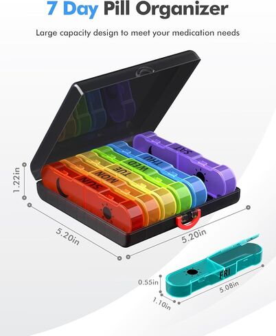 Weekly Pill Organizer 2 Times a Day, Travel Pill Box 7 Day, Portable Daily Pill Case, AM PM Pill Container for Medication, Vitamin, Fish Oils, Supplement in Saudi Arabia