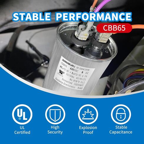 CBB65 المكثفات AC 45+5 UF 45/5 MFD 5 ٪ 370V/440VAC HUNT RUNT CATACITION لمكيف الهواء ، HVAC ، محرك AC ، مكثف مستقيم بارد in Kuwait