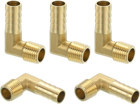 uxcell 5 Pcs Brass Hose Barbed Elbow Fitting, 3/8" Barb x G 1/4 Male Brass Barb Pipe Fitting Adapter with Tape for Connect Pipes Mechanical Devices Plumbing Equipment in Saudi Arabia