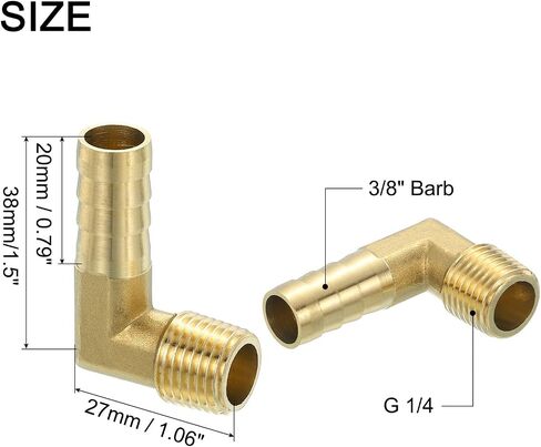uxcell 5 Pcs Brass Hose Barbed Elbow Fitting, 3/8" Barb x G 1/4 Male Brass Barb Pipe Fitting Adapter with Tape for Connect Pipes Mechanical Devices Plumbing Equipment in Saudi Arabia