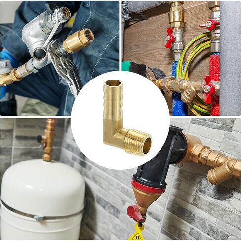 uxcell 5 Pcs Brass Hose Barbed Elbow Fitting, 3/8" Barb x G 1/4 Male Brass Barb Pipe Fitting Adapter with Tape for Connect Pipes Mechanical Devices Plumbing Equipment in Saudi Arabia
