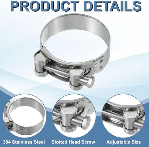 Patikil 60-63mm مشبك خرطوم T-Bolt ، 4 حزمة المبرد أنبوب أنبوب المبرد 304 مشبك خرطوم الرادياتير الفولاذ المقاوم للصدأ لمدة 2.36 "-2.48" أنبوب in Kuwait