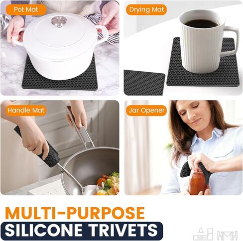 الحصير السيليكون trivet 4 حاملي الأواني المقاومة للحرارة متعددة الأغراض غير المنقولة لفرطات المطبخ ، حصيرة التجفيف ، فتاحة جرة ، حامل ملعقة ، كوستر. (رمادي داكن) in Kuwait