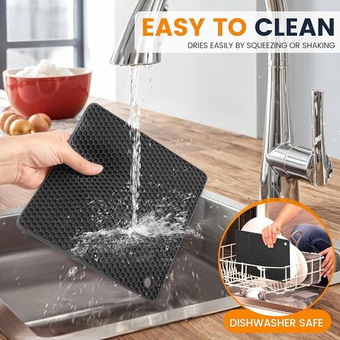 الحصير السيليكون trivet 4 حاملي الأواني المقاومة للحرارة متعددة الأغراض غير المنقولة لفرطات المطبخ ، حصيرة التجفيف ، فتاحة جرة ، حامل ملعقة ، كوستر. (رمادي داكن) in Kuwait
