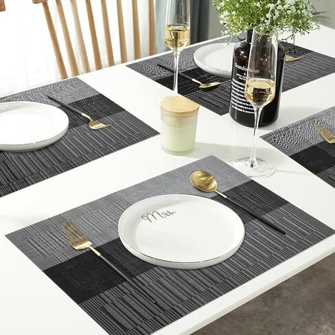 Heloho black closemats مجموعة من 4 حصيرة مكان قابلة للغسل مقاوم للحرارة in Kuwait