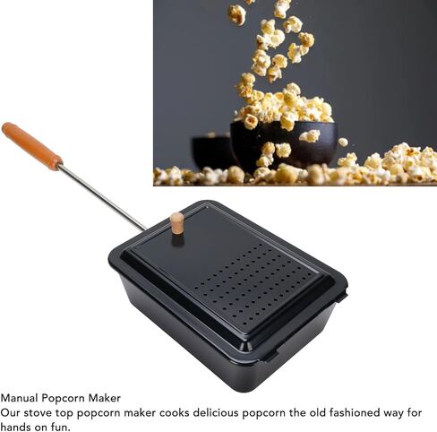 Popcorn Popper Non Stick Popcorn Grill Tresh ، Popcorn Manual Pan مع مقبض الخشب للفناء الخلفي للتخييم المنزلي ، صانع شواء الفشار متوافق مع جميع موقد in Saudi Arabia