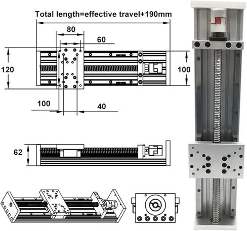 دليل خطي مزدوج Sliding Table1605/1610 Ballscrew 50-1200mm منصة السكتة الدماغية X-Y-Z محرك مرحلة المحرك (SFU1605 100 مم) in Kuwait
