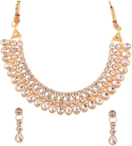 Efulgenz Crystal Choker Indian Jewelry Sets for Women Cubic Zirconia CZ Crystal Choker Necklace Drop Dangle Earrings Set Bollywood Wedding Jewellery in Saudi Arabia