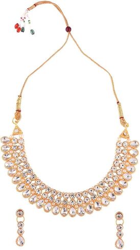 Efulgenz Crystal Choker Indian Jewelry Sets for Women Cubic Zirconia CZ Crystal Choker Necklace Drop Dangle Earrings Set Bollywood Wedding Jewellery in Saudi Arabia