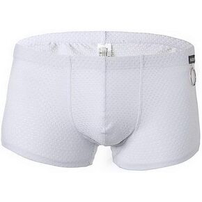 Men's Sexy 3D Breathable Nylon Mesh Boxer Underwear Bag, White, Medium