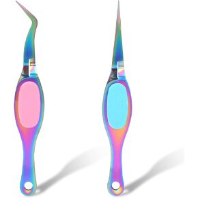 2 Pcs Craft Tweezers Precision Crafting Tweezers Reverse Tweezers Soft Grip Tweezers Crossing Lock Tweezers Fine Point Tweezers with Curved Tip and Straight Tip