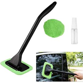 Car Cleaning Window Tool，Car Windshield Cleaner Tool with Extendable Handleand 2 Washable Cloth Pad Head and Spray Bottle.