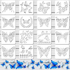 16 Pieces Butterfly Stencils Reusable Butterfly Template Art Painting Stencils for Paint Craft Wall DIY Fabric Floor Home Decor Wood Signs (5.1 x 5.1 Inches)