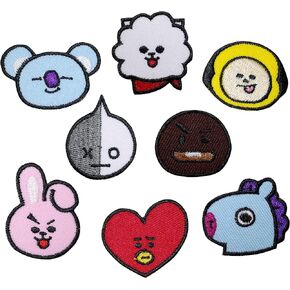 8 Pcs Mini BT21 Patches Iron on Embroidered Badge Saw On Patch for Jeans, Clothing, Bags, Jackets, Caps