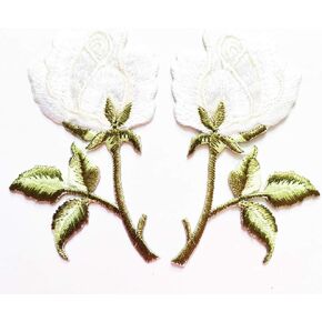 White Rose Flower Embroidery Patches Iron On Patches Flower Patches Sew On Applique Patch T-Shirt Jacket Jeans Shoes Bags Clothings Hat Costume