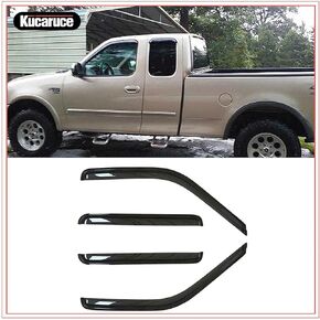 Sun Rain Guards Window Wind Deflector,4pcs Out-Channel Tape On Dark Smoke Window Visor fit for Ford F150 1997-2003 Super/Extended Cab 1997-1999 F250 Light Duty Super/Extended Cab 94808
