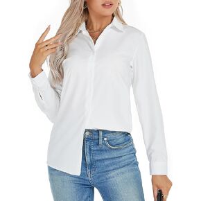 Women Button Down Short/Long Sleeve Shirt Modal Smooth Silky Soft Lightweight Wrinkle Free Work Casual Blouse