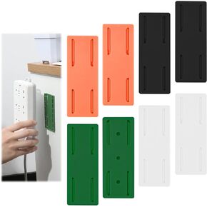 8pcs Adhesive Punch Free Socket Holder, Self-Adhesive Socket Fixer Cable Management Punch Free Surge Protector Plug-in Socket Fixer Bracket for Remote Control, WiFi Router (4 Colors)