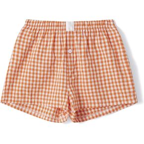 Meihuida Women Gingham Boxer Shorts Y2k Cute Stripes Plaid Button Elastic Waist Lounge Boxers