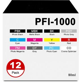 PFI-1000 80ML Ink Tank PFI1000MB PFI1000C PFI1000M PFI1000Y PFI1000GY PFI1000R PFI1000PM PFI1000PC PFI1000CO PFI1000PBK PFI1000BL PFI1000PGY Compatible for Canon ImagePROGRAF PRO-1000 Printer(12-Pack) in Kuwait