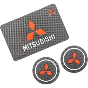 Car Coasters-2PC 2.83 inch Car Cup Holder Pad Mat and 1PC Silicone Car Dashboard Anti-Slip Mat Pad Car Antislip Mats fits for Mitsubishi Auto SUV etc(fit for Mitsubishi)