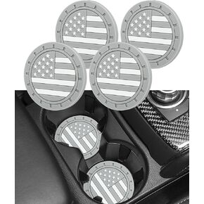 4PCS Cup Holder Coasters,Car Accessories American Flag Car Cup Holder Coaster,US Flag Insert Car Cup Coaster,2.75" Car Coasters for Cup Holders,Anti Slip Shockproof Drink Mat (Black)