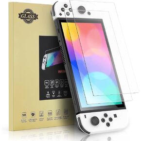 [2 Pack Screen Protector Compatible with Nintendo Switch OLED Model 2021&2023, Transparent HD Clear [Updated Version] Tempered Glass for Switch OLED 7''