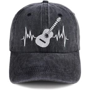Guitar Heartbeat Hats for Guitarist Musician, Adjustable Embroidered Vintage Cotton Baseball Caps for Men Women