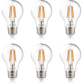 A19 LED Filament Bulbs, 60W Equivalent, Edison Vintage Dimmable Energy Efficient Lamp for Pendant Wall Light Fixtures Office Bedroom Bathroom, E26 Base, 2700K Warm White Light, 6PCS