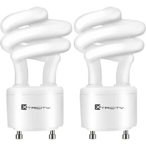 Xtricity Compact Fluorescent GU24 Light Bulb, T2 Spiral CFL, 2 Prong Light Bulbs, 2700k Soft White, 13W (60 Watt Equivalent), 900 Lumens, 120V, UL Listed (4 Pack)